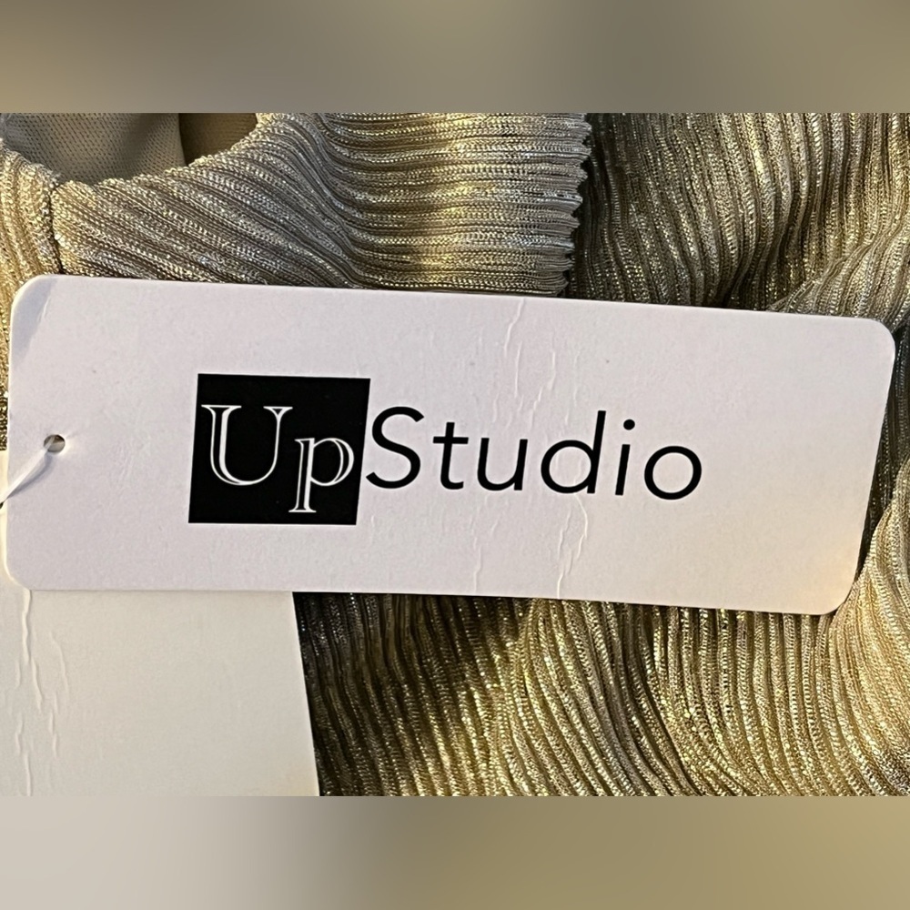 NWT- UPSTUDIO TUSCON Champagne A-Line VNeck Ruched Metallic Mesh Dress SIZE- A18 - Picture 12 of 14